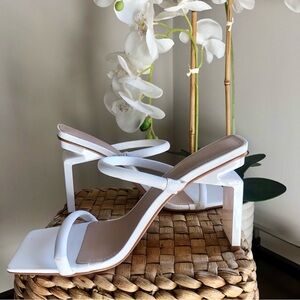 Forever 21 White Double-Strap Square-Toe Block Heels